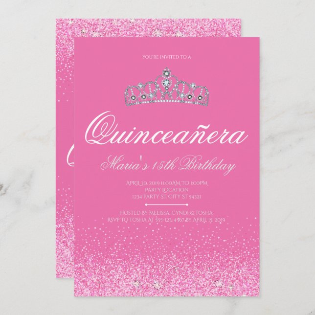 Convites Bonito Literatura Rosa, Quinceanera (Frente/Verso)