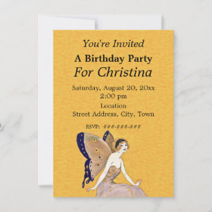 Convites Bonito loira Aniversário Fada Borboleta Asa Amarel