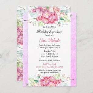 Convites Bonito Luncheon Botânica de Aniversário Rosa
