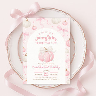 Convites Bonito Menina Rosa-Pumpkin, Arco-Rosa, Aniversário
