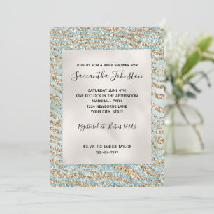 Convites Bonito Mint Glitzy Dourada Zebra Glitter