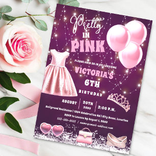 Convites Bonito na Festa de aniversário rosa
