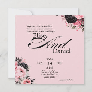 Convites Bonito no Casamento Floral Rosa e Preto