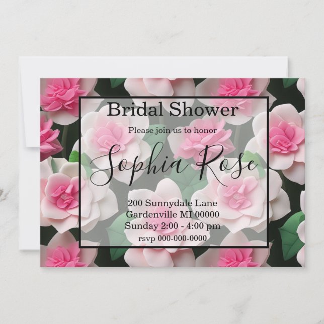 Convites Bonito padrão floral cor-de-rosa boho verde (Frente)