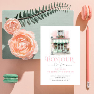Convites Bonito Paris Rosa Bonjour para Quatro 4º Aniversár