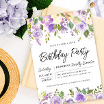 Convites Bonito Partido Floral aniversário de 30 anos<br><div class="desc">Honra uma mulher especial com este convite de festas elegante e feminina. Os detalhes da comemoração de aniversário estão cercados por cima e por baixo, bordas florais roxas. Os elementos florais estão aninhados em folhas verdes profundas. Enquanto é um design tradicional, a folhagem botânica aberta e arejada e o texto...</div>