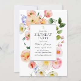 Convites Bonito Pastel Floral Birthday