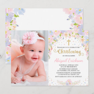 Convites Bonito Pastel Watercolor Floral Girl Christening
