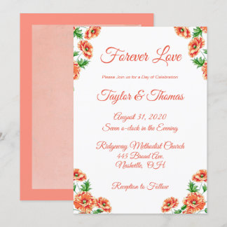 Convites Bonito Peach Floral | Orange Script Wedding