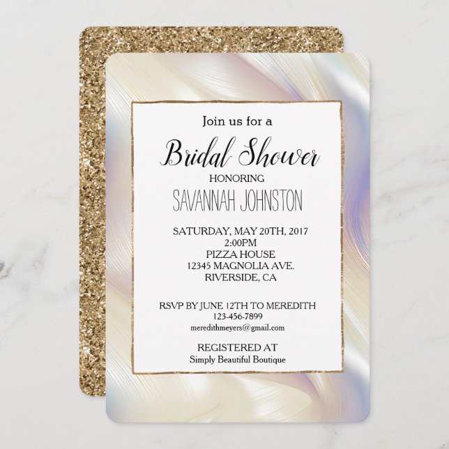 Convites Bonito pérola Chá de panela azul-roxa (Frente/Verso)