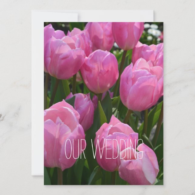 Convites Bonito primavera pink tulipas flores do casamento  (Verso)