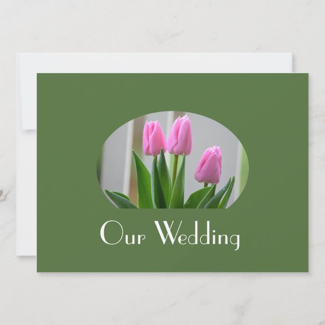 Convites Bonito primavera pink tulipas flores do casamento  (Verso)