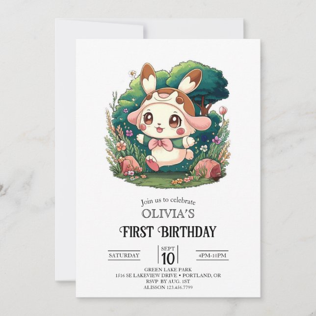 Convites Bonito primeiro aniversario coelho digital (Frente)