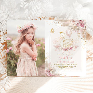 Convites Bonito Princesa Swan Boho Pink Aniversário Floral