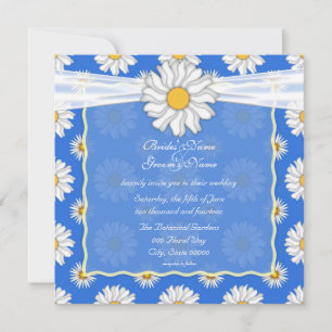 Convites Bonito Quadrado Floral de Margarida Branco e Azul