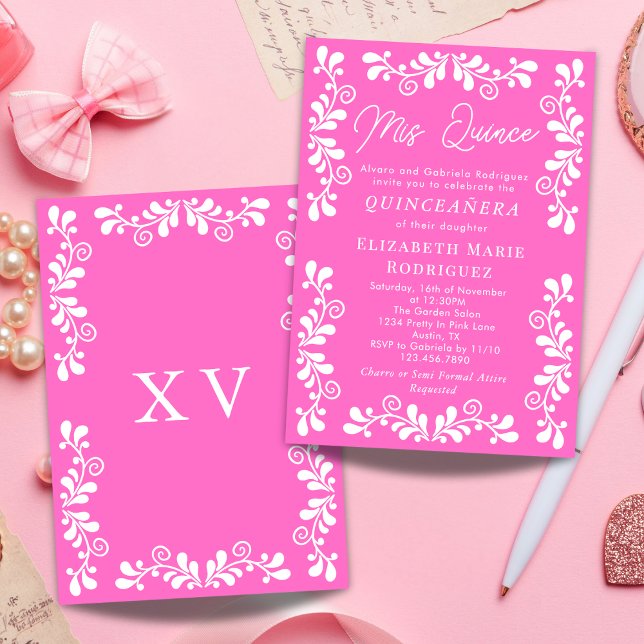 Convites Bonito rosa Fiesta Talavera Quinceanera (Criador carregado)