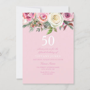 Convites Bonito Rosa Rosa Floral 50º Aniversário Convidado