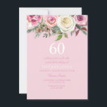 Convites Bonito Rosa Rosa Floral 60º Aniversário Convidado<br><div class="desc">Rosa Rosa Rosa Rosa bonito Floral 60º Aniversário Convide um belo e elegante design de cor d'água floral totalmente personalizável / personalizado</div>