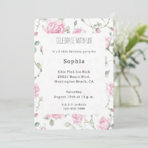 Convites Bonito Rosas Brancas Rosa Floral Aniversário
