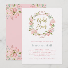 Convites Bonito Rosas Rosa e Script Dourado | CHÁ DE PANELA