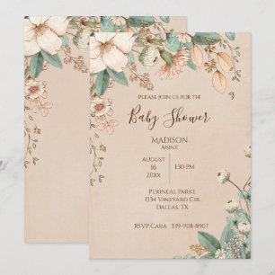 Convites Bonito Script Floral Elegante Gênero Nêutico Beb