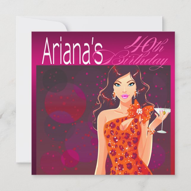 Convites Bonito Senhora Birthday Cocktail fuschia/laranja (Frente)