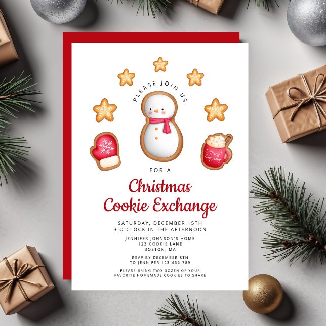 Convites Bonito Snowman de Troca de Biscoitos de Natal (Cute Snowman Cookie Exchange Christmas Party Invitation)