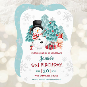 Convites Bonito Snowman e Festa de aniversário de Natal Bun
