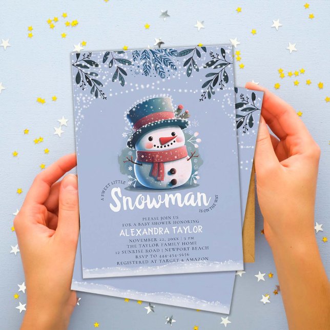 Convites Bonito Snowman - Luzes mágicas Chá de fraldas de i (sweet little snowman magical winter wonderland baby boy shower invitation children watercolor)