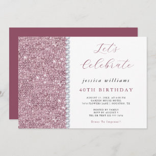 Convites Bonito Sparkle Sequins & Diamouros Mauve Birthday