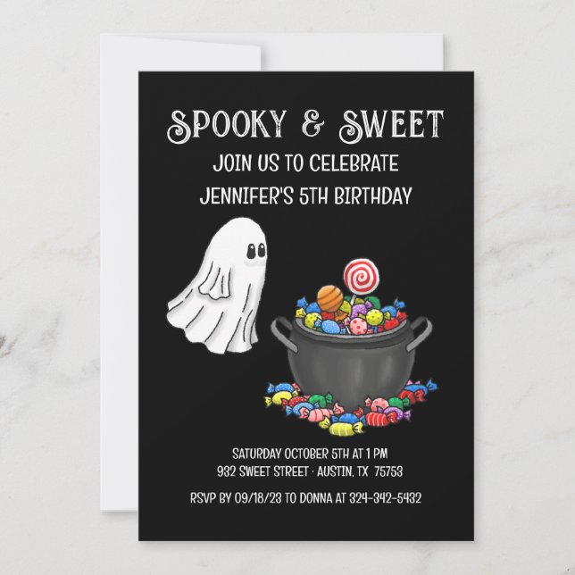 Convites Bonito Spooky e Doce Halloween (Frente)