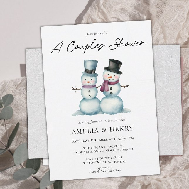 Convites Bonito Sr. Snowman Funny Chá de panela de inverno (funny couples shower wedding snowman winter cute humor watercolor elegant classy chic his hers coed)