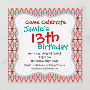 Convites Bonito Teal Vermelho Aztec Tecendo Padrão Diamant