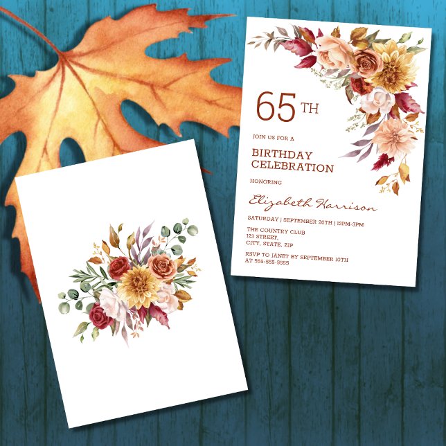 Convites Bonito Terracotta Autumn Floral Botanical Birthday (Criador carregado)