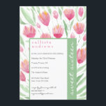 Convites Bonito Tulipa Verde Cor Floral de Água Doce 16<br><div class="desc">Este elegante e moderno verão/primavera doce 16 convites de aniversário é perfeito para uma moça da moda e na moda. Apresenta flores de tulipa cor verde-branca pintadas à mão, cor-de-rosa-pincel, cor-de-rosa-pincel, amarelo-ouro e cor-de-água verde-férn e folhas sobre um fundo branco simples. É o país, bonito, feminino, doce, único e artístico....</div>
