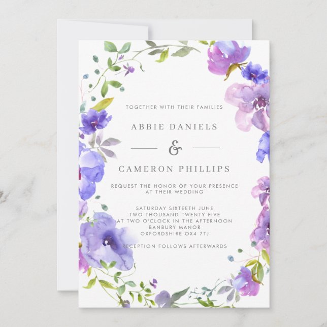 Convites Bonito Violet Floral Wreath Invitation (Frente)