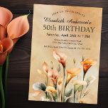 Convites Bonito Watercolor Calla Lily 50th Birthday<br><div class="desc">Bonito Watercolor Calla Lily, 50º Aniversário, Convites Para Mulheres. Fácil De Alterar O Texto De Exemplo Para Si, Clicando Em Personalizar. Clique Em Personalizar/Editar Com A Ferramenta Design Para Alterar O Tipo De Fonte, A Cor Da Fonte, O Tamanho Da Fonte Ou Para Adicionar/Excluir/Alterar A Ferramenta Texto Ou Design. Este...</div>
