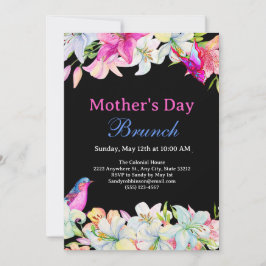 Convites Bonito Watercolor Floral Black Dia de as mães Brun