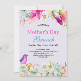 Convites Bonito Watercolor Floral Blue Dia de as mães Brunc