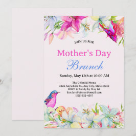 Convites Bonito Watercolor Floral Pink Dia de as mães Brunc