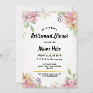 Convites Bonito Watercolor Pastel Floral Retirement