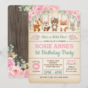 Convites Bonito Woodland Rosas Rosa Selvagens Um primeiro a