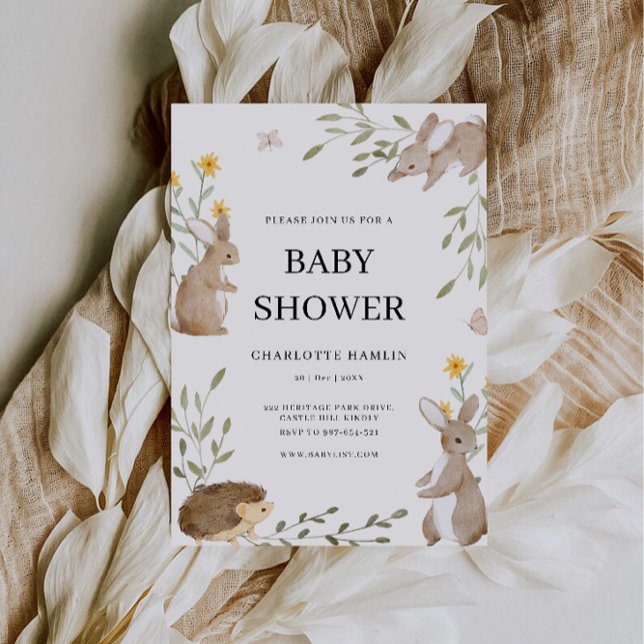 Convites Bonitos E Chás de fraldas De Verdura (Cute Bunnies And Greenery Baby Shower Invitation)