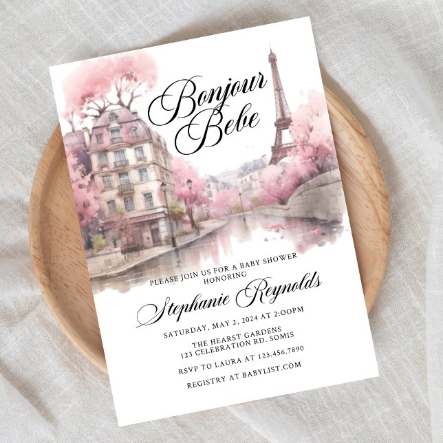 Convites Bonjour Baby, Hello Baby, chá de fraldas, French B (Criador carregado)