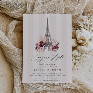 Convites Bonjour Bébé Blush Stripe Chá de fraldas Paris