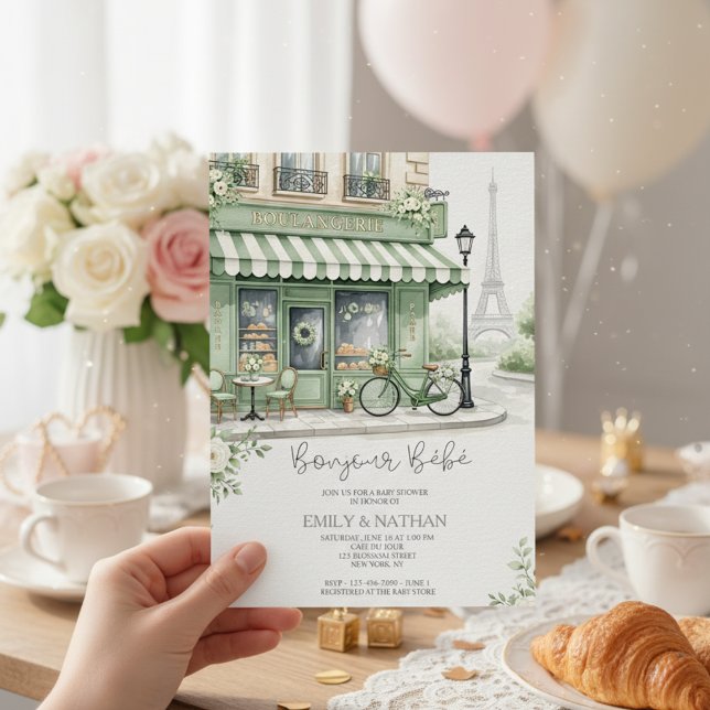 Convites Bonjour Bebe eiffel tower French chic baby Shower (Criador carregado)