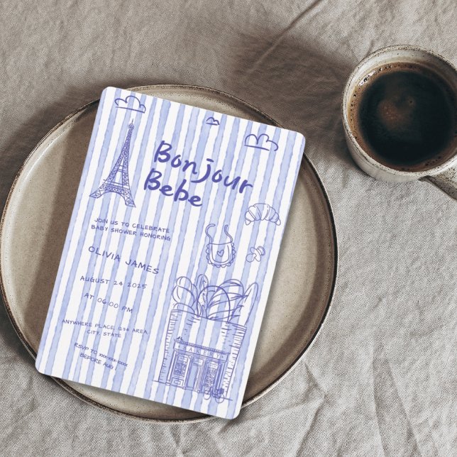Convites Bonjour Bebe French baby shower invitation (Criador carregado)
