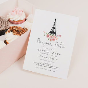 Convites Bonjour Bebe Paris Chá de fraldas Floral Francês