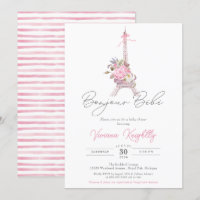 Bonjour Bebe Paris Eiffel Pink Flowers Chá de fral