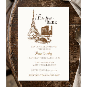Convites Bonjour Bebe Torre Eiffel Paris Chá de Bebê